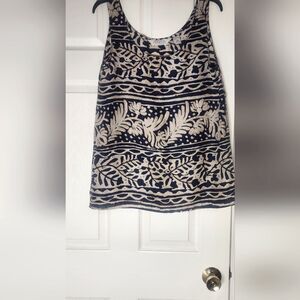 Express L Beige Navy Blue 100% PURE SILK Geometric Floral Print Women's Tank